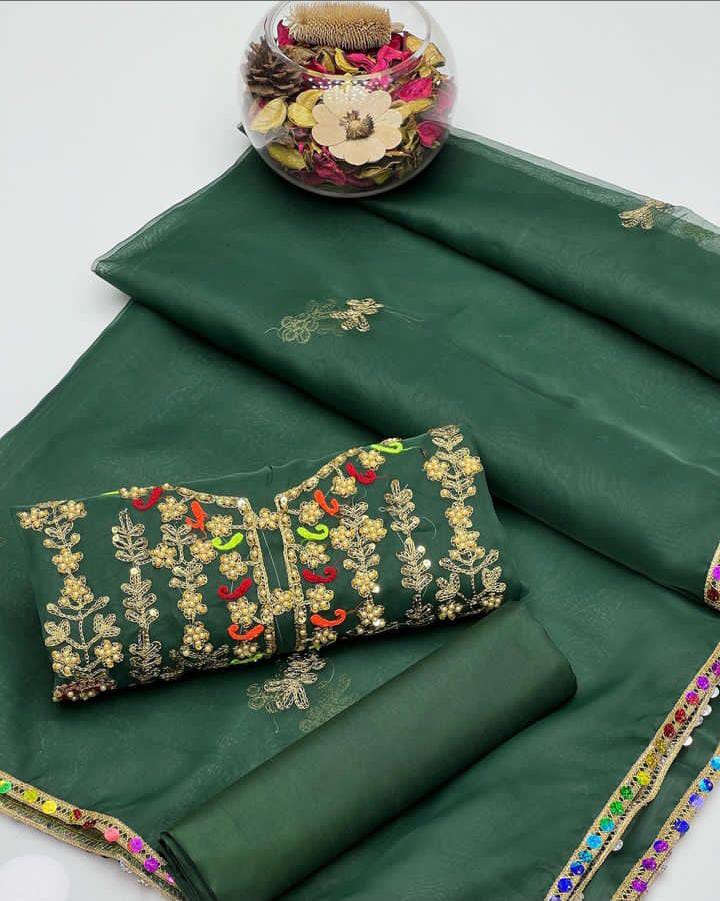 Aari Work on Organza 3pc Dress ๐