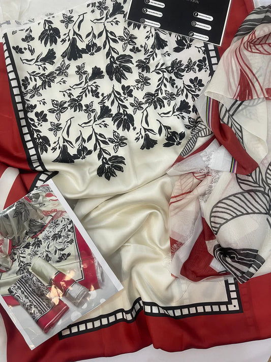 3 PIECE - SHAMOZE SILK FLORAL PRINT SUIT (UNSTITCHED) (#10029)