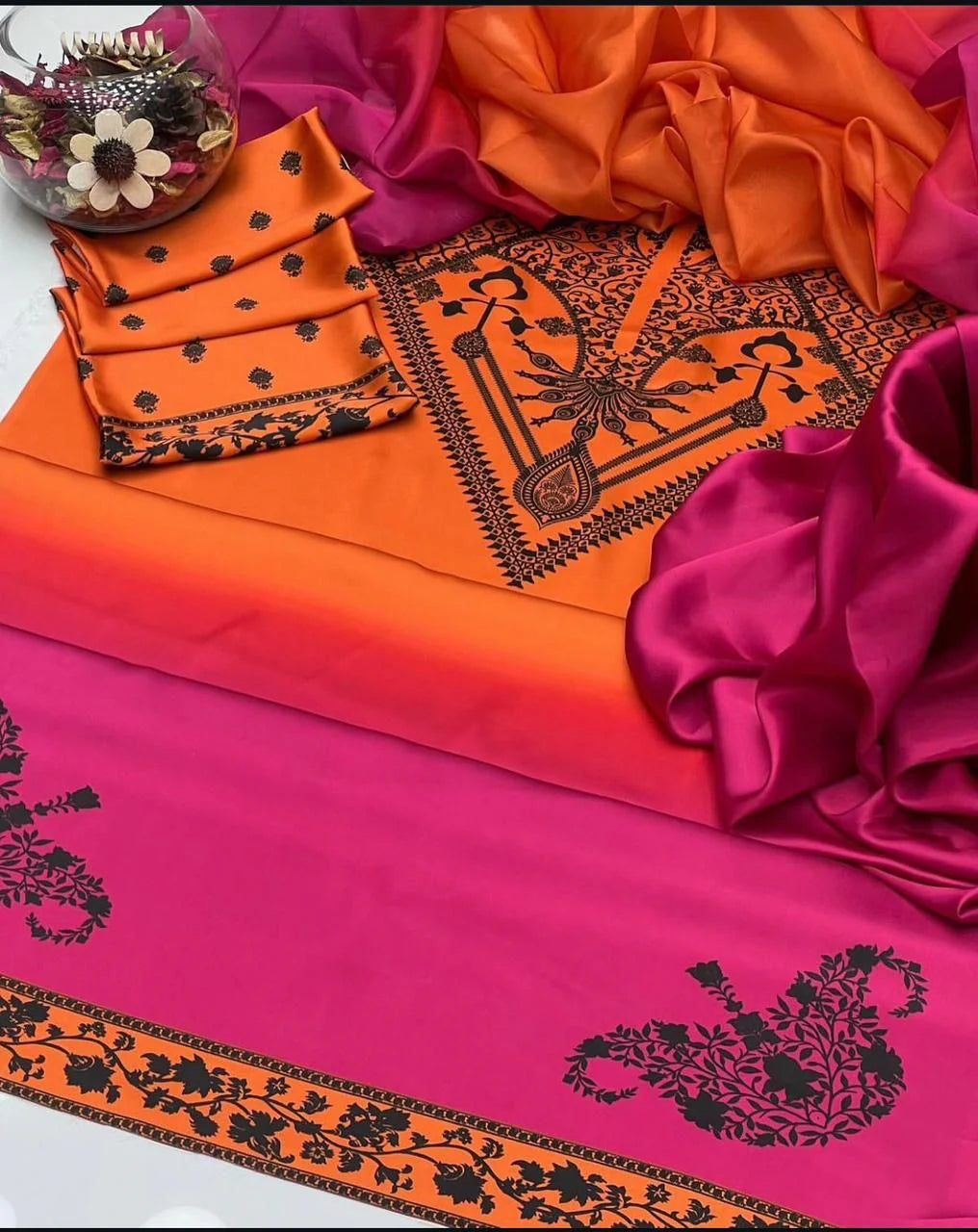 3 PIECE - SHAMZOE SILK DIGITAL PRINT DOUBLE TONE SUIT (UNSTITCHED) (Ajwa15119)