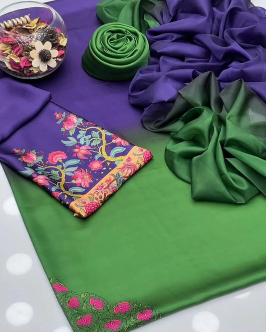 3 PIECE - SHAMOZE SILK DIGITAL PRINT DOUBLE TONE SUIT (UNSTITCHED) (#10024)