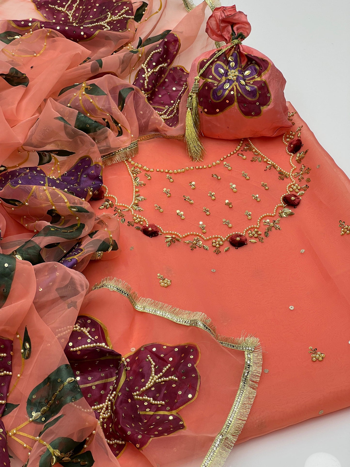 Organza Bursh Paint with zari work 4pc Dress ๐