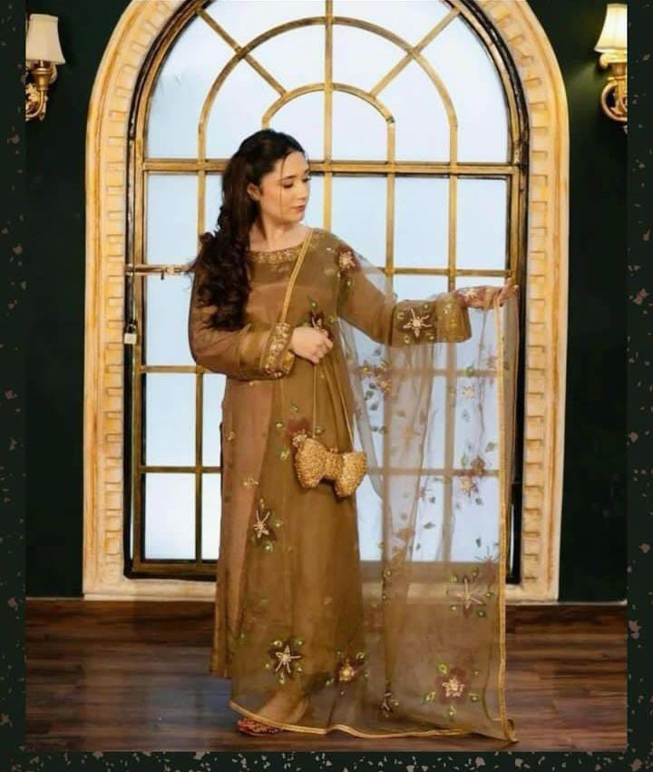 HandMade Beats Work On Katan silk 3pc Dress π