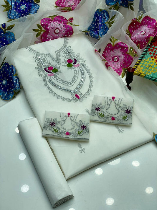 3 piece pure organza mirror & tilla work