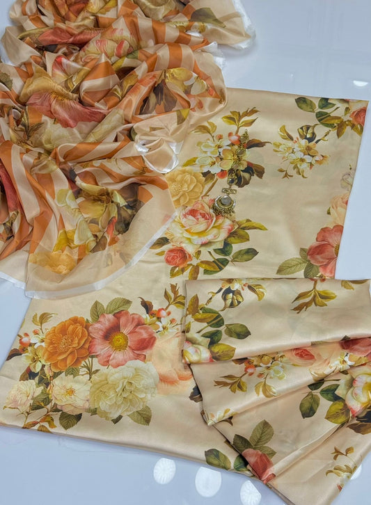 3 PIECE - SHAMOZE SILK PRINT (UNSTITCHED) (Ajwa15126)