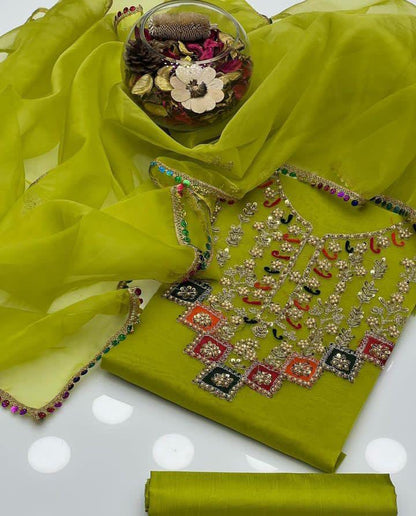Aari Work on Organza 3pc Dress 👗 (Ajwa15165)