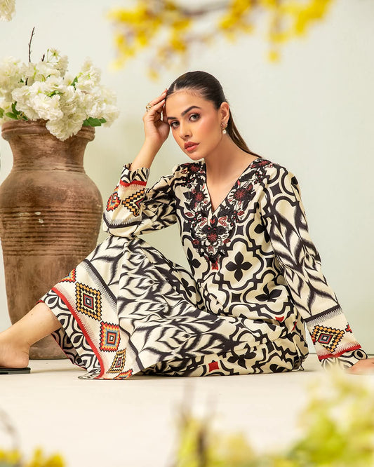 Digital Print Applick Style 3pc Dress 👗