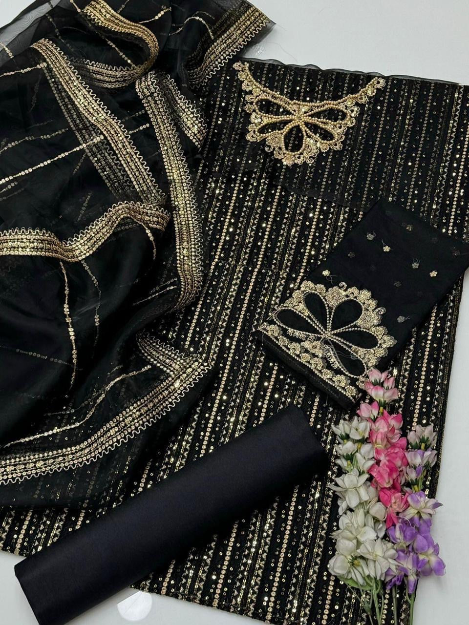 3 PIECE — BAREEZE THREAD EMBRIODERY SUIT