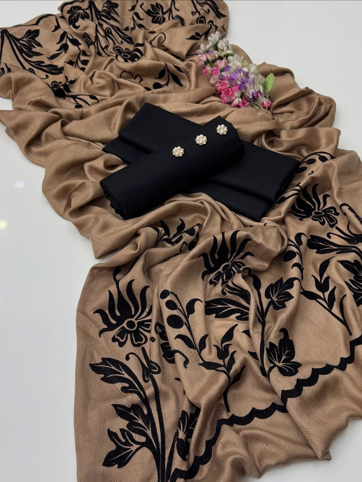 Pashmina Wool velvet shawl 3pc dress