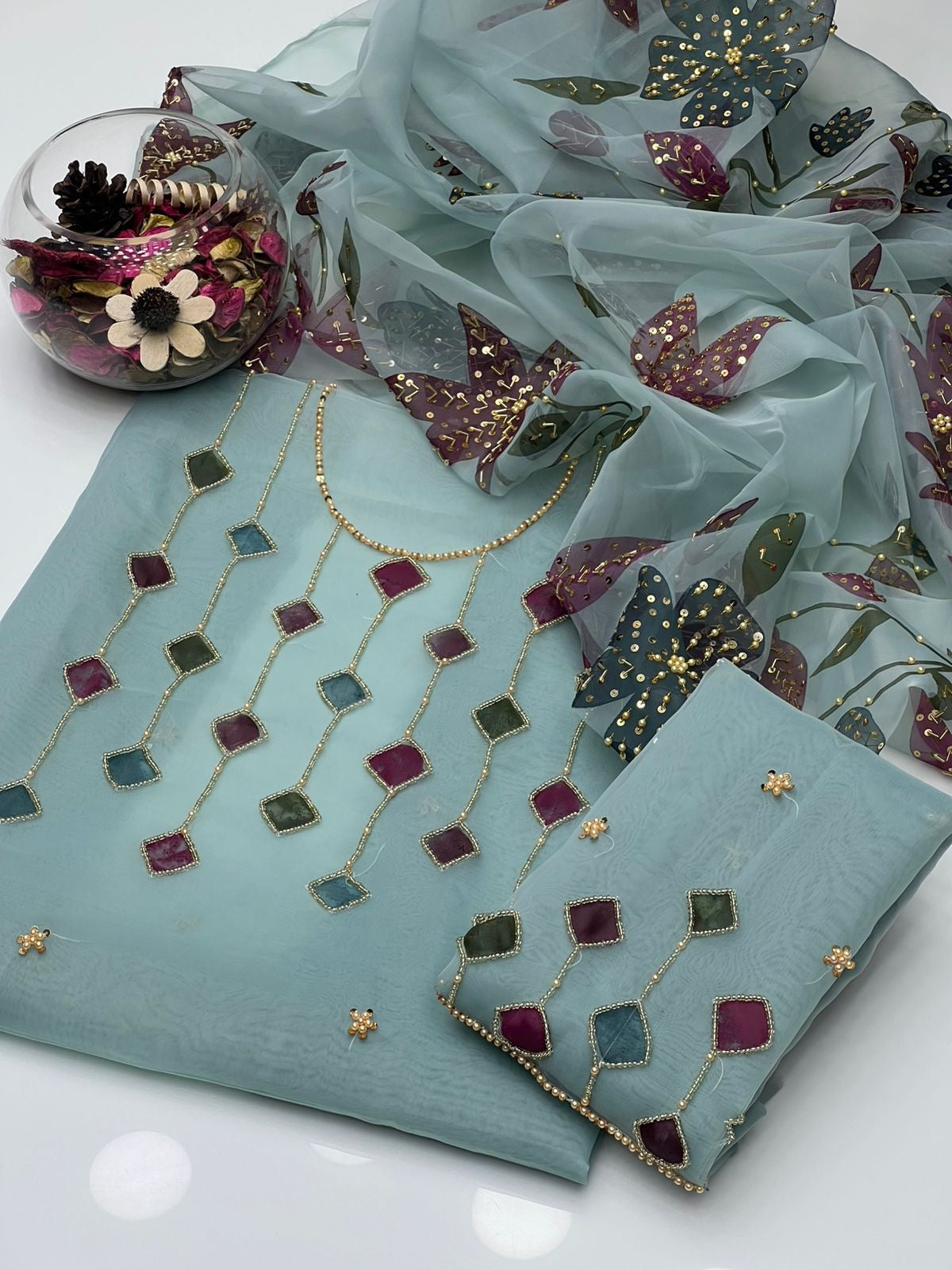 2 PIECE - ORGANZA BURSH PAINT SUIT  (Dabbi style )