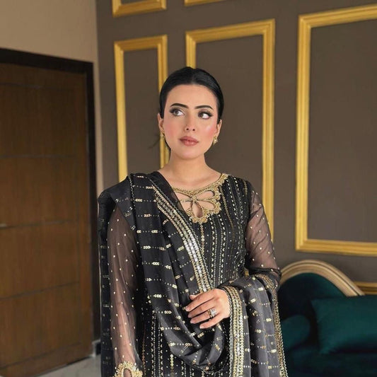 3 PIECE — BAREEZE THREAD EMBRIODERY SUIT