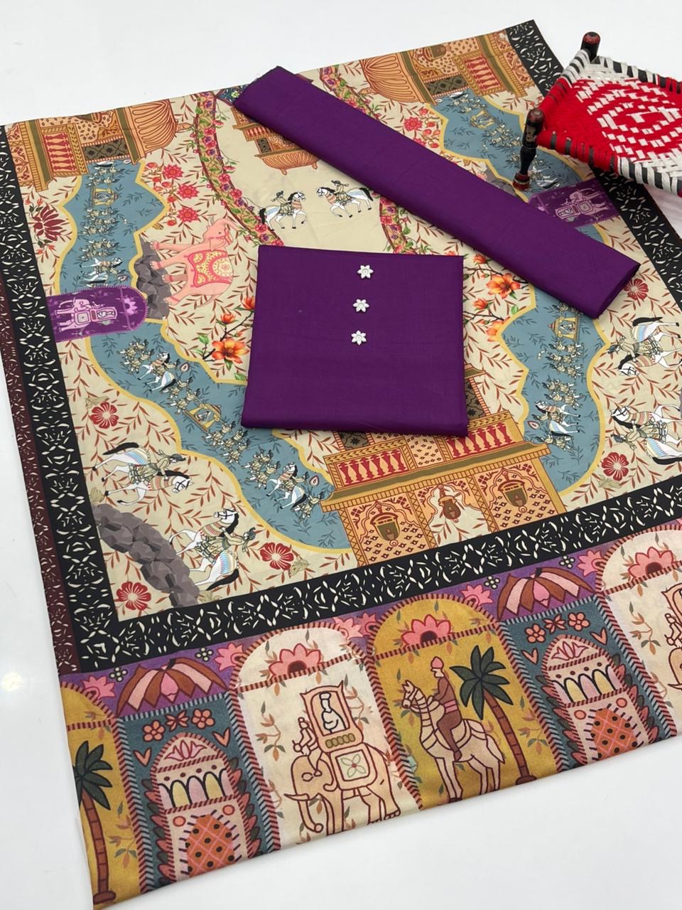 3 PIECE - SWISS LAWN PRINTED SHAWL SUIT.