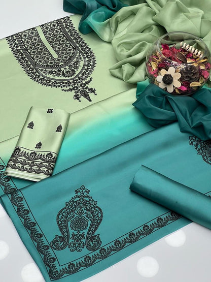 3 PIECE — Shamoze silk Digital print SUIT (UNSTITCHED) (Ajwa15133)