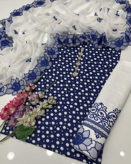 3 PIECE — COTTON PHULKA PRINT SUIT . (Ajwa15139)