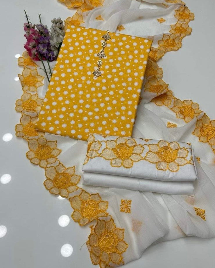 3 PIECE — COTTON PHULKA PRINT SUIT.