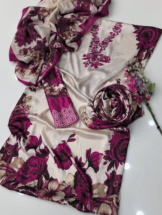 3 PIECE- SHAMOZE SILK SUIT. (UNSTITCHED) (Ajwa15138)