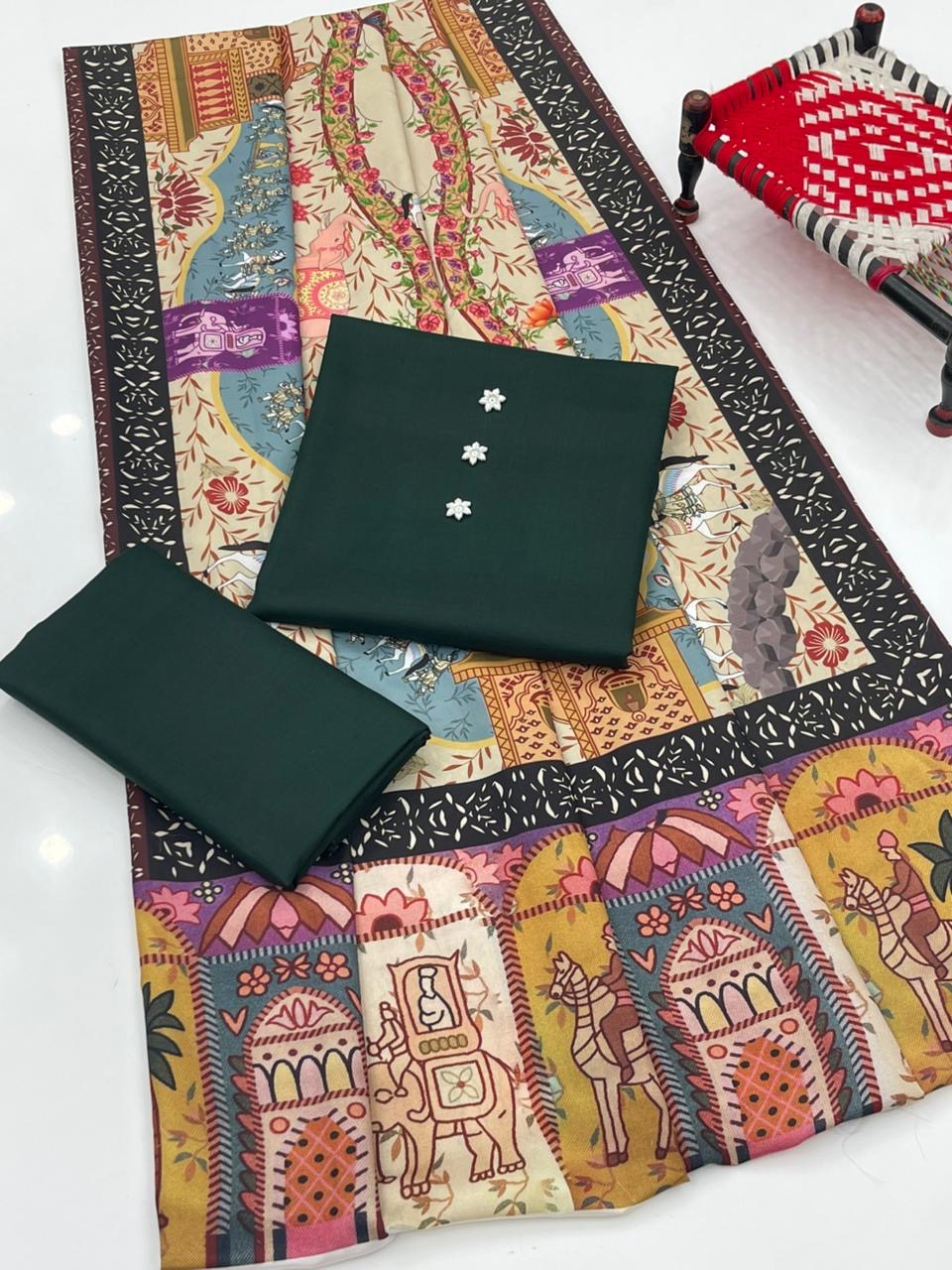 3 PIECE - SWISS LAWN PRINTED SHAWL SUIT.