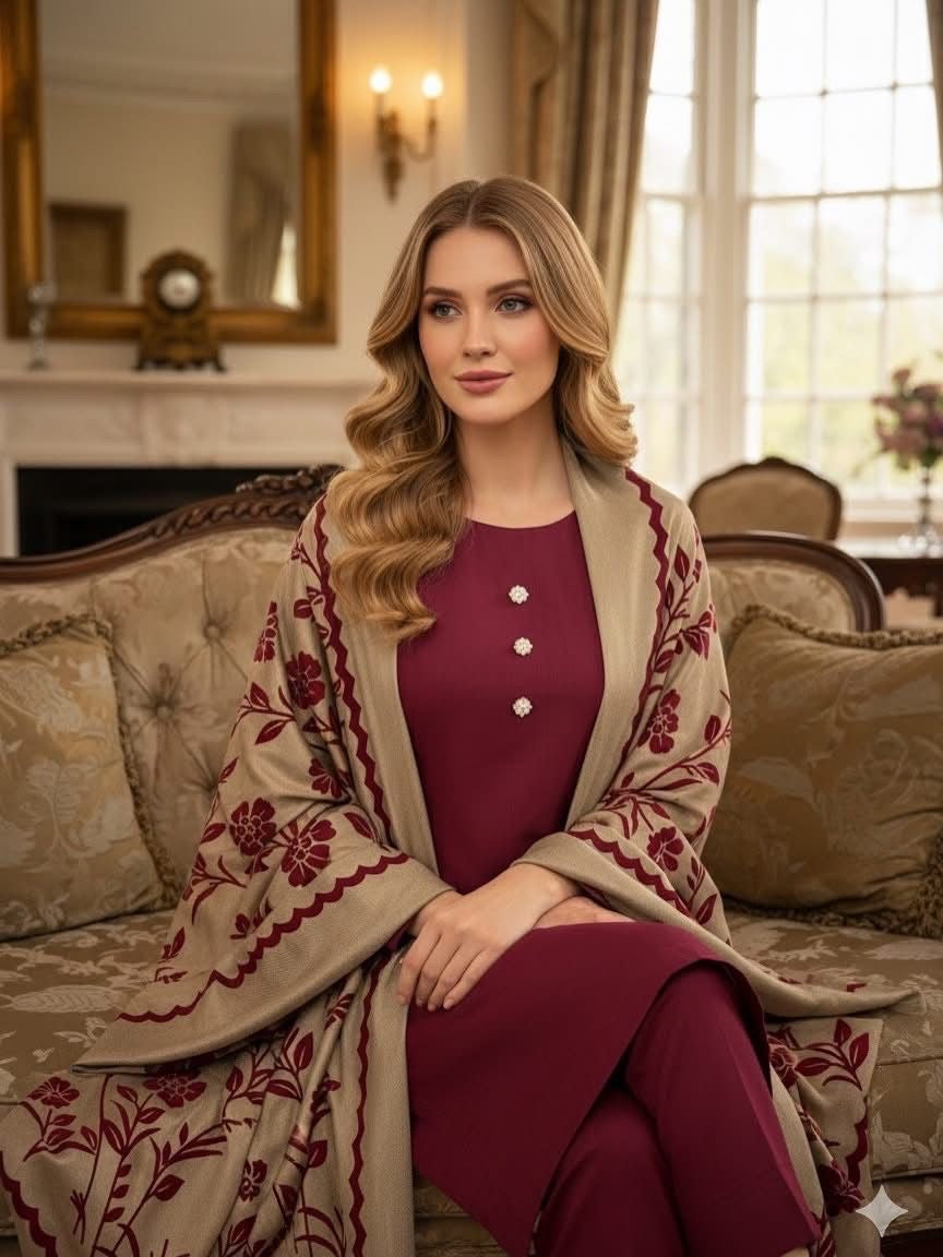 Pashmina Wool velvet shawl 3pc dress