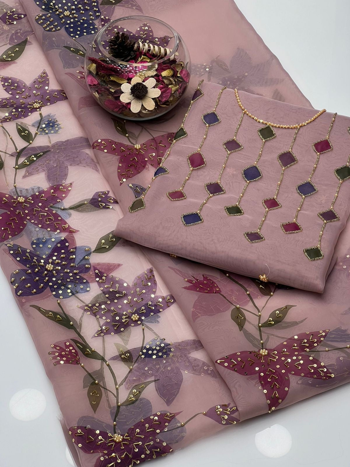 2 PIECE - ORGANZA BURSH PAINT SUIT  (Dabbi style )