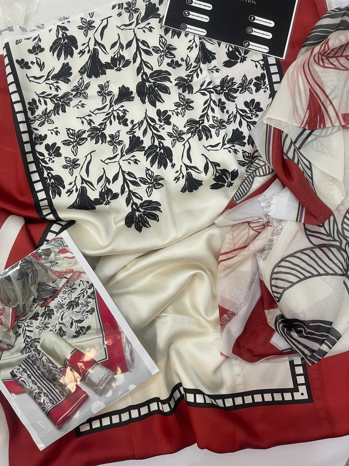3 PIECE - SHAMOZE SILK FLORAL PRINT SUIT (UNSTITCHED)  (Ajwa15113)