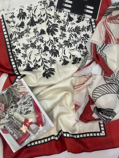 3 PIECE - SHAMOZE SILK FLORAL PRINT SUIT (UNSTITCHED)  (Ajwa15113)