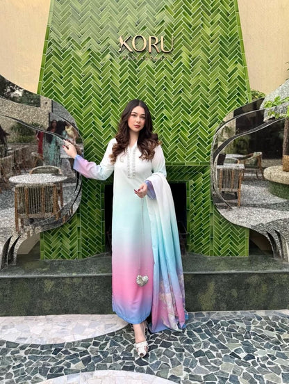 3 PIECE - SHAMOZ SILK SUIT                      (tye & dye) (Ajwa15150)