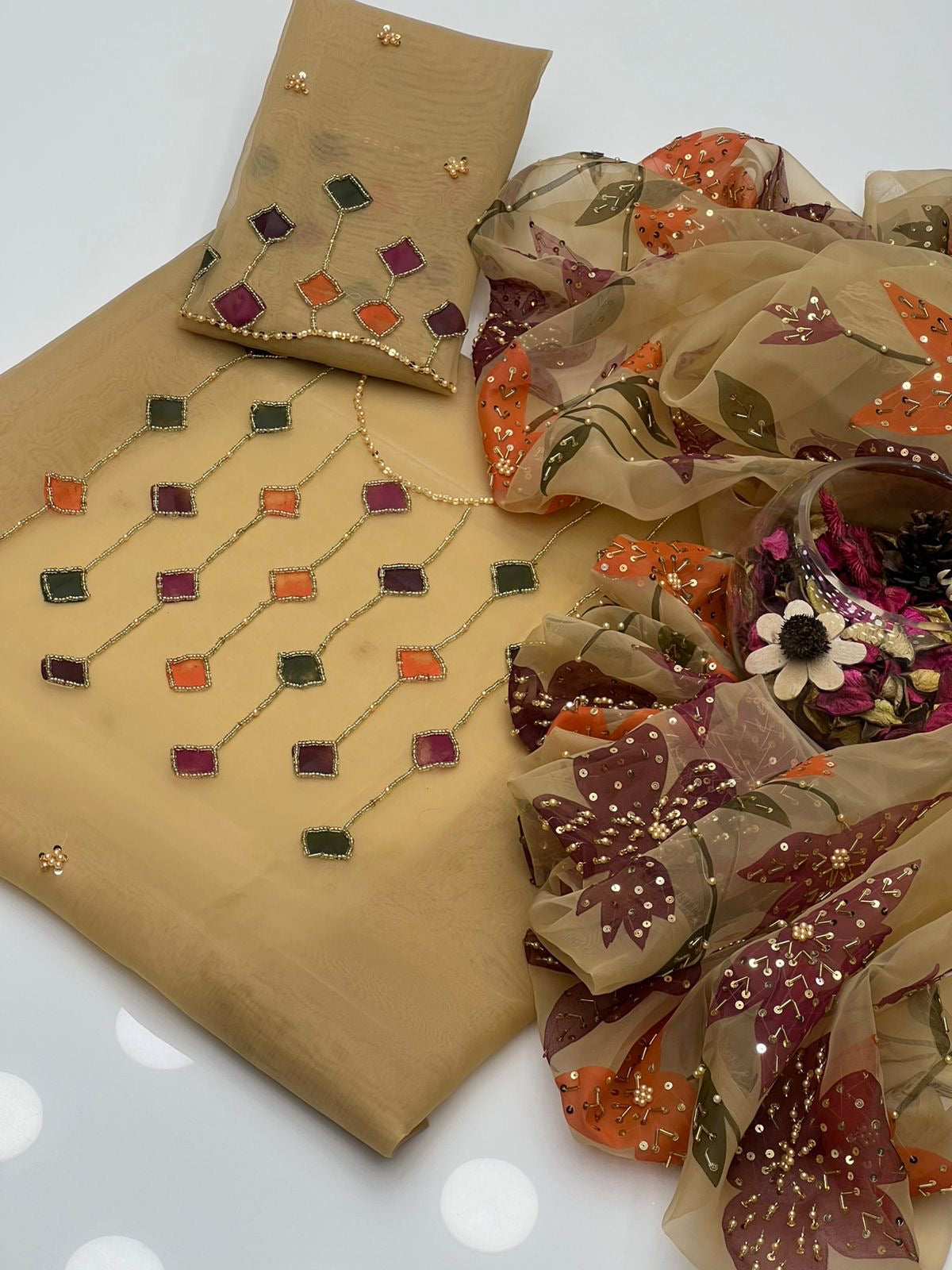 2 PIECE - ORGANZA BURSH PAINT SUIT  (Dabbi style )