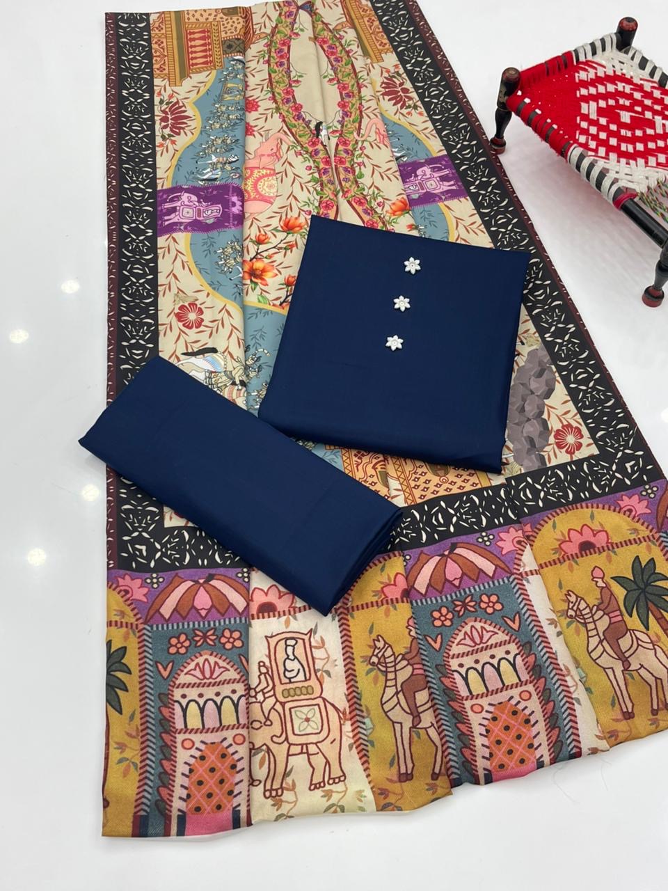 3 PIECE - SWISS LAWN PRINTED SHAWL SUIT.