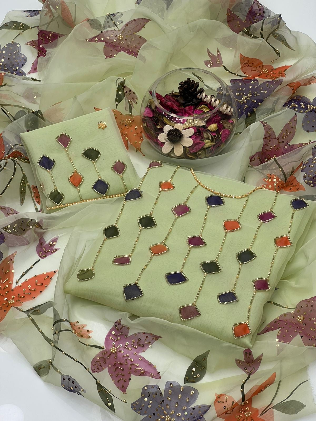 2 PIECE - ORGANZA BURSH PAINT SUIT  (Dabbi style )