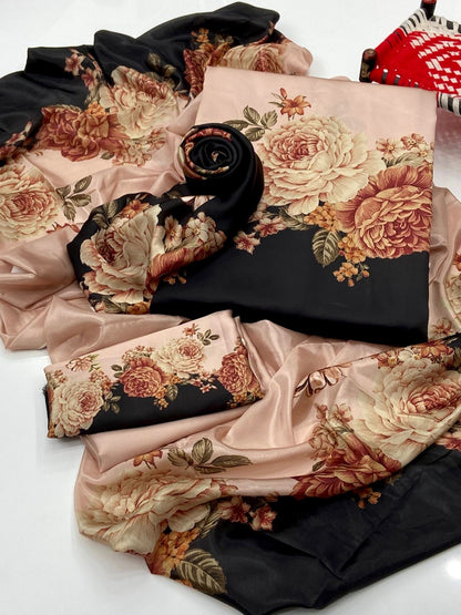 3 PIECE - SHAMOZE SILK SUIT. (UNSTITCHED)  (Ajwa15133)