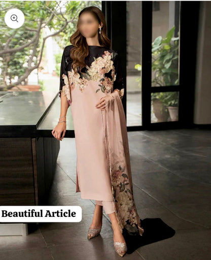 3 PIECE - SHAMOZE SILK SUIT. (UNSTITCHED)  (Ajwa15133)