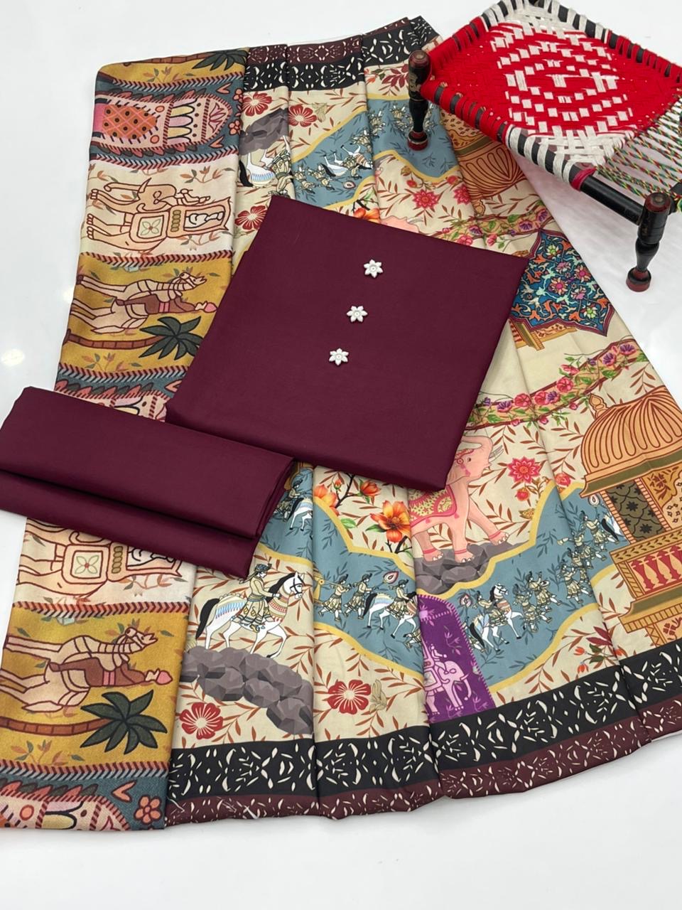 3 PIECE - SWISS LAWN PRINTED SHAWL SUIT.