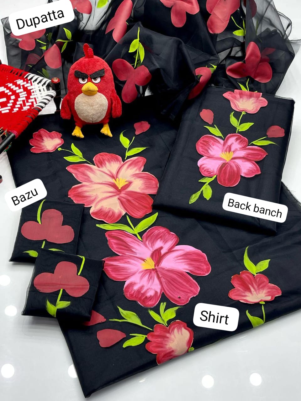 Floral Bursh Paint  Organza 3pc dress 👗