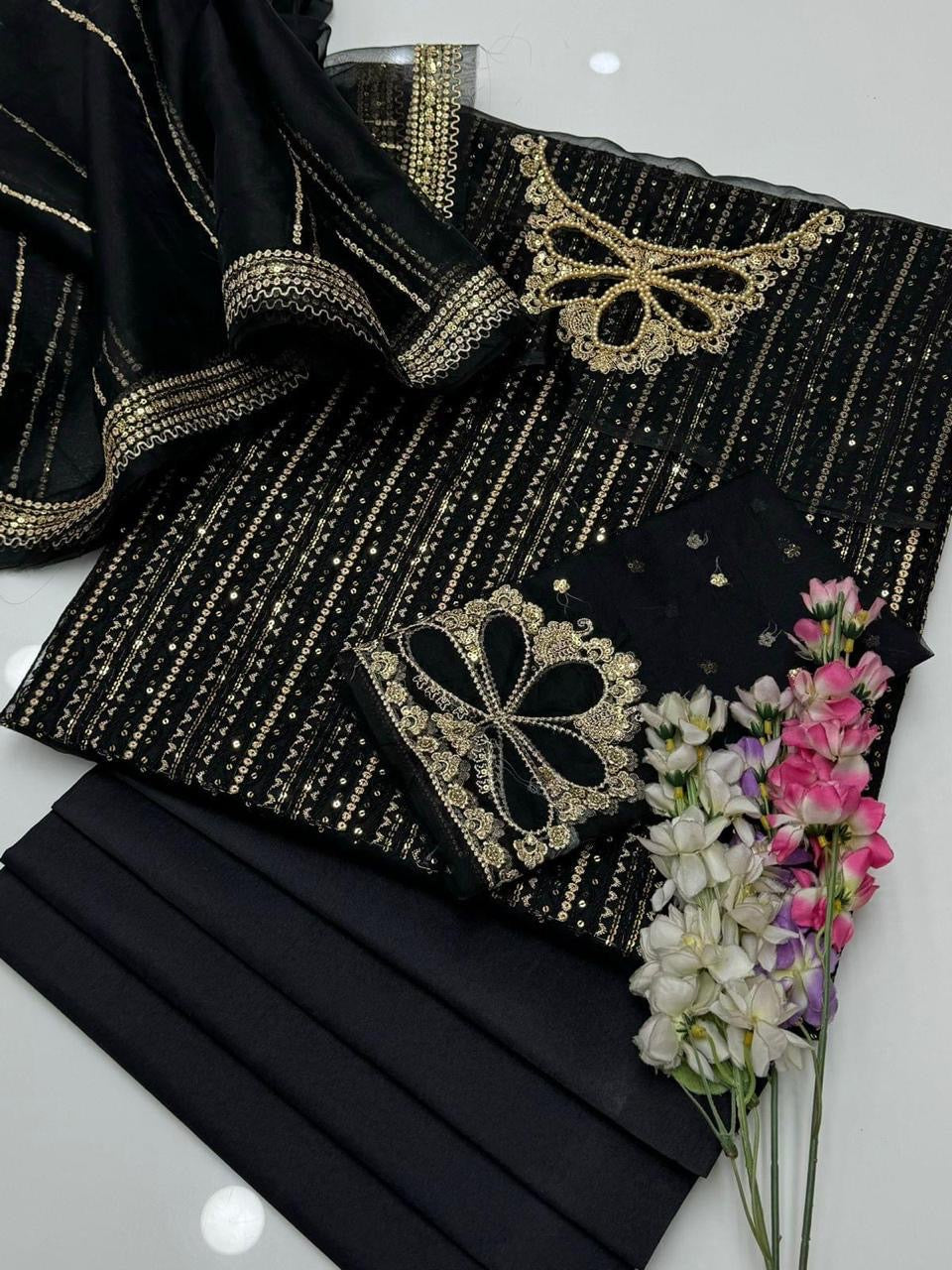 3 PIECE — BAREEZE THREAD EMBRIODERY SUIT