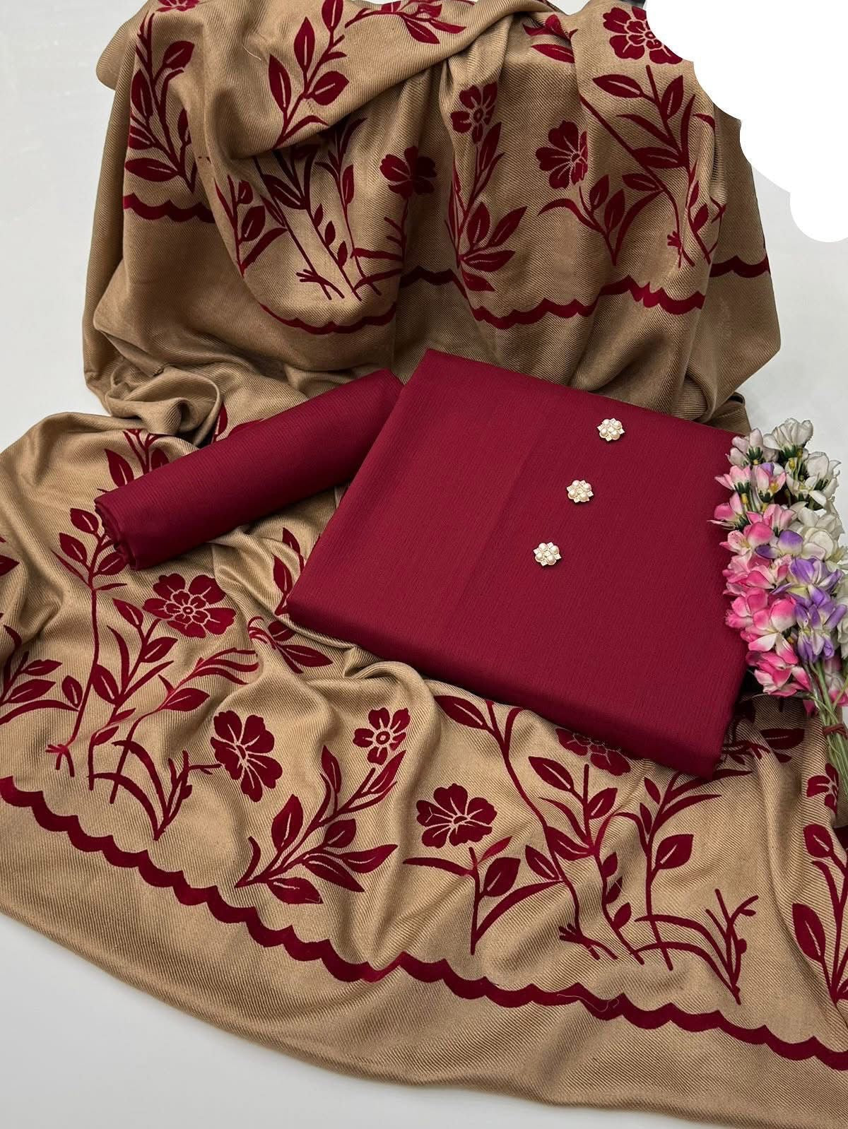 Pashmina Wool velvet shawl 3pc dress