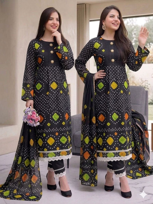 3 PIECE - PURE LAWN CHUNRI PRINT SUIT (UNSTITCHED) AJWA19170