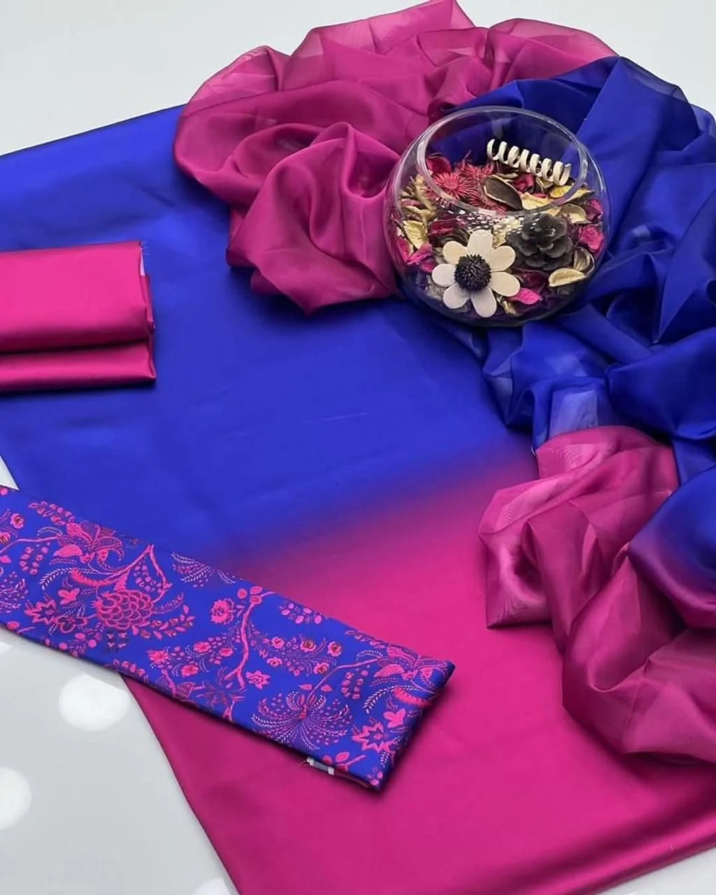 3 PIECE - SHAMOZE SILK DOUBLE TONE SUIT (UNSTITCHED)  (Ajwa15120)