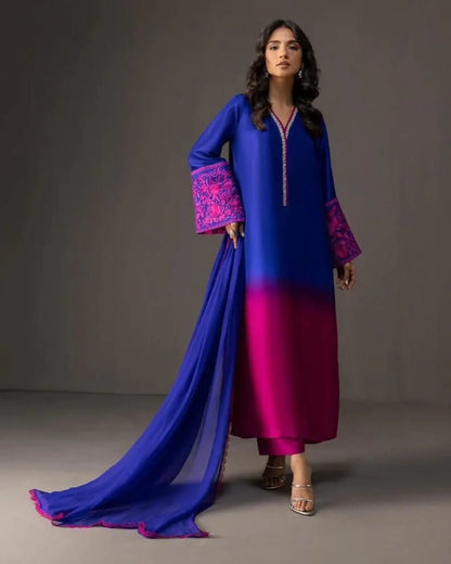 3 PIECE - SHAMOZE SILK DOUBLE TONE SUIT (UNSTITCHED)  (Ajwa15120)