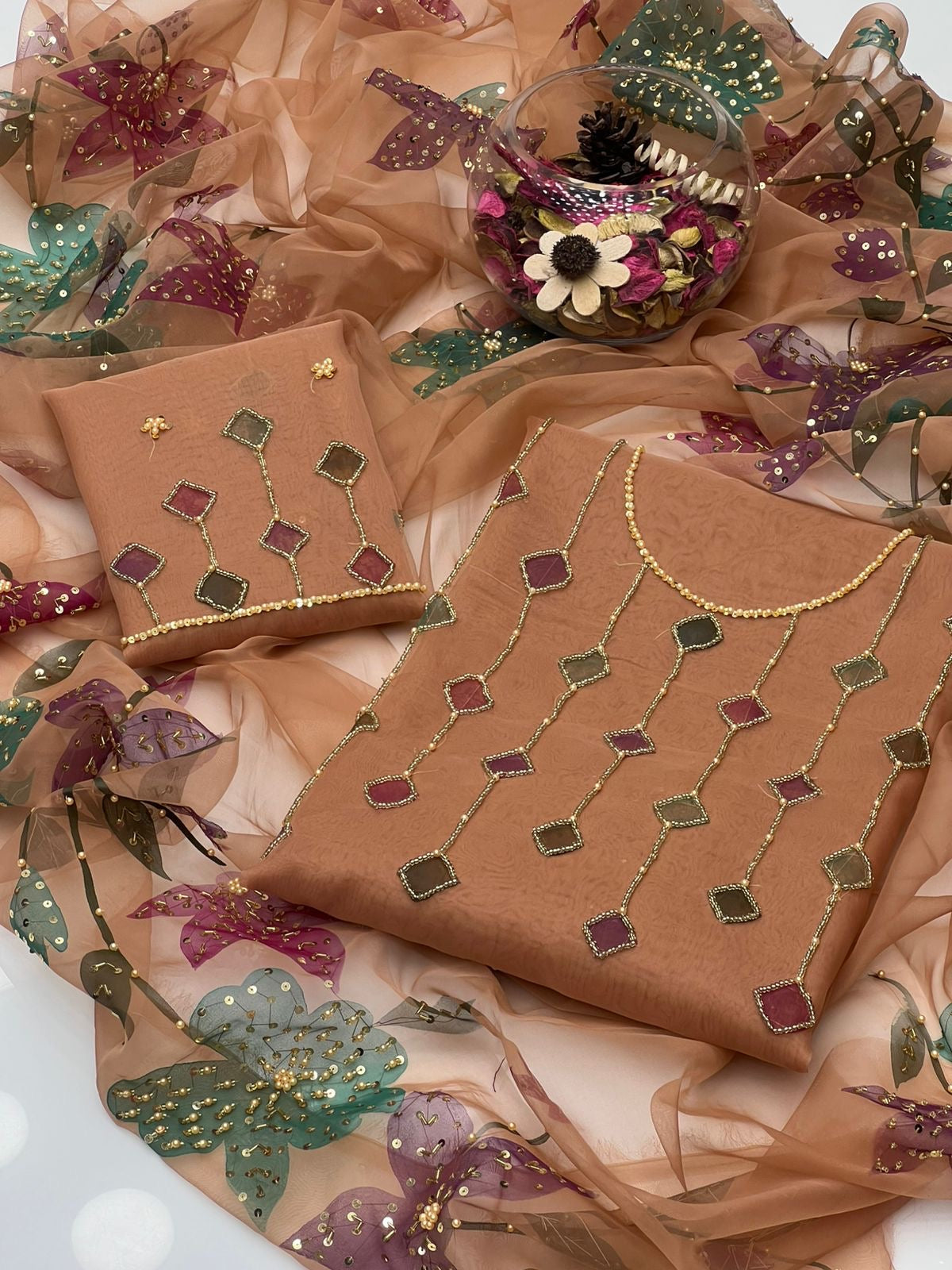 2 PIECE - ORGANZA BURSH PAINT SUIT  (Dabbi style )