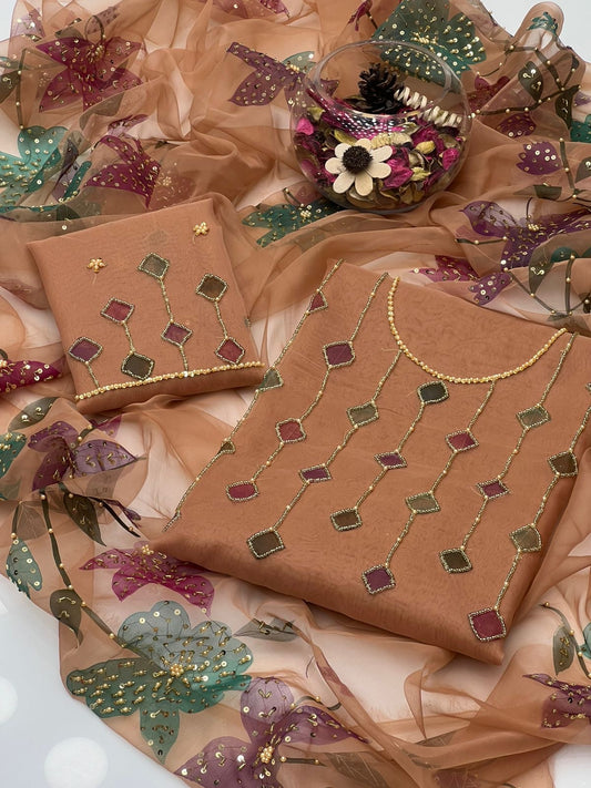 2 PIECE - ORGANZA BURSH PAINT SUIT  (Dabbi style )