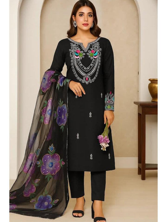 3 piece pure organza mirror & tilla work