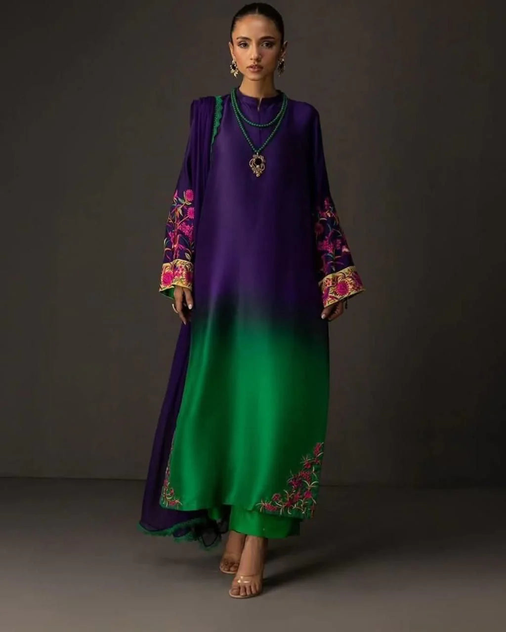 3 PIECE - SHAMOZE SILK DIGITAL PRINT DOUBLE TONE SUIT (UNSTITCHED)  (Ajwa15118)