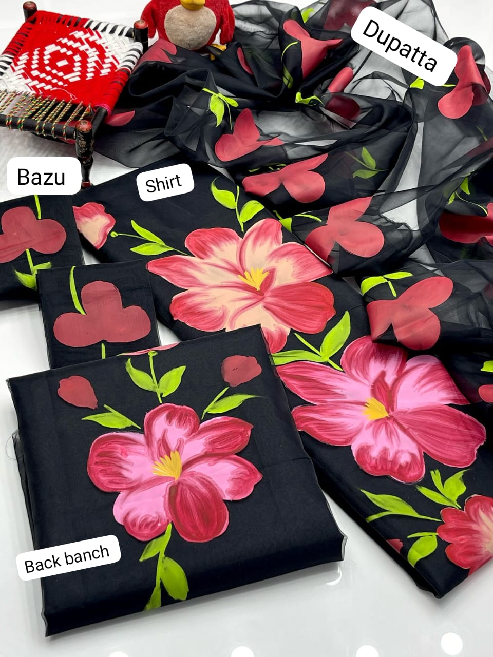 Floral Bursh Paint  Organza 3pc dress 👗