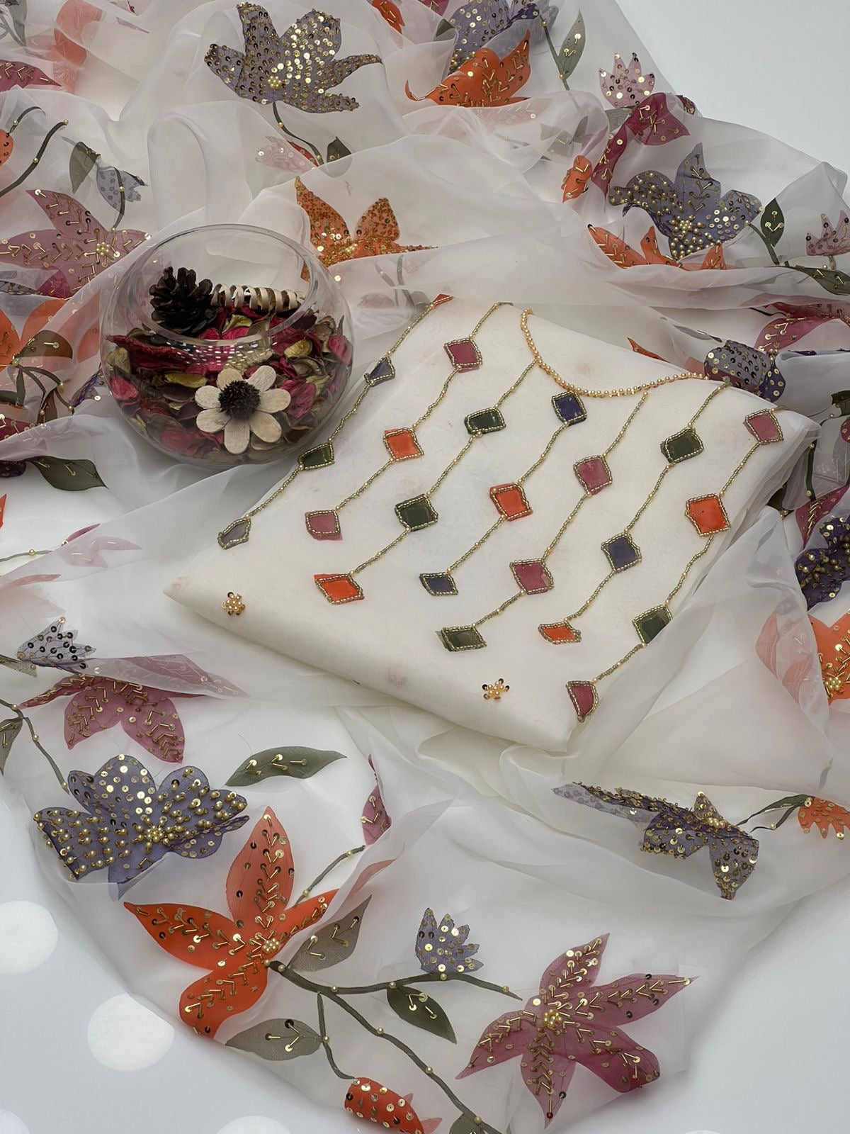 2 PIECE - ORGANZA BURSH PAINT SUIT  (Dabbi style )