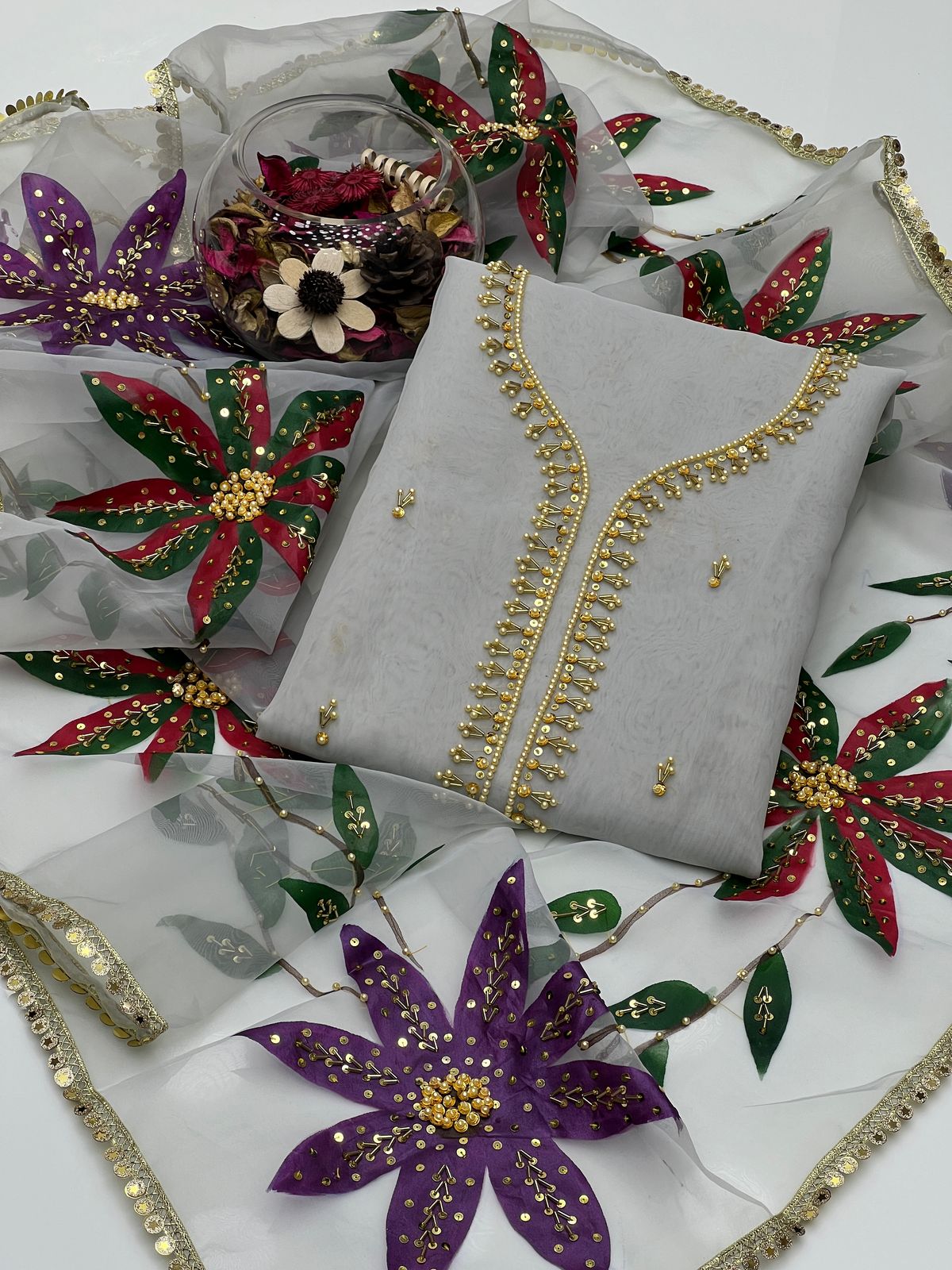 3 piece beautiful & Stunning handwork Stones And beads work