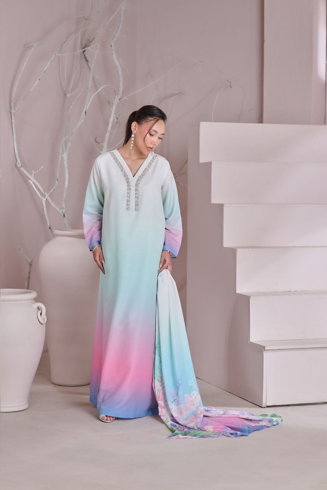 3 PIECE - SHAMOZ SILK SUIT                      (tye & dye) (Ajwa15150)