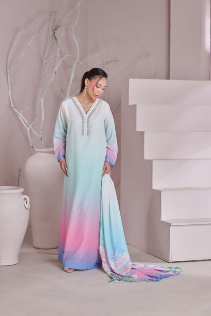 3 PIECE - SHAMOZ SILK SUIT                      (tye & dye) (Ajwa15150)