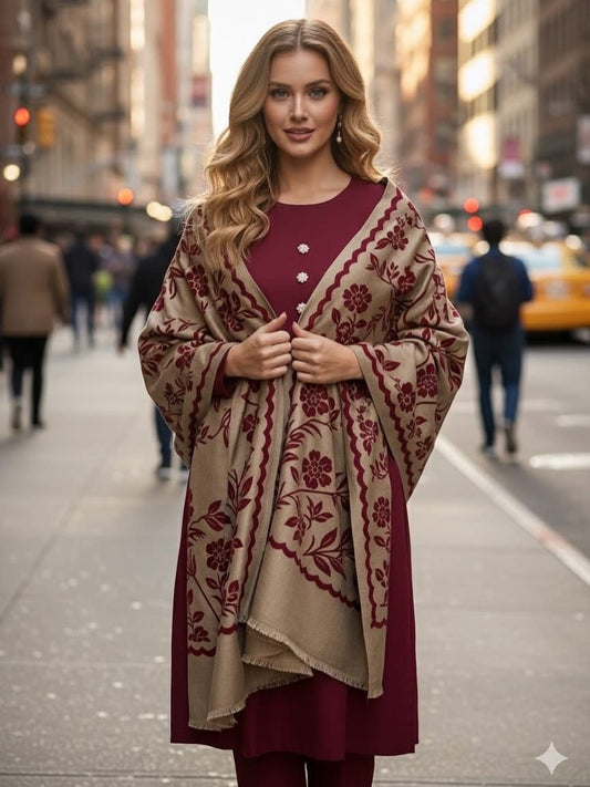 Pashmina Wool velvet shawl 3pc dress