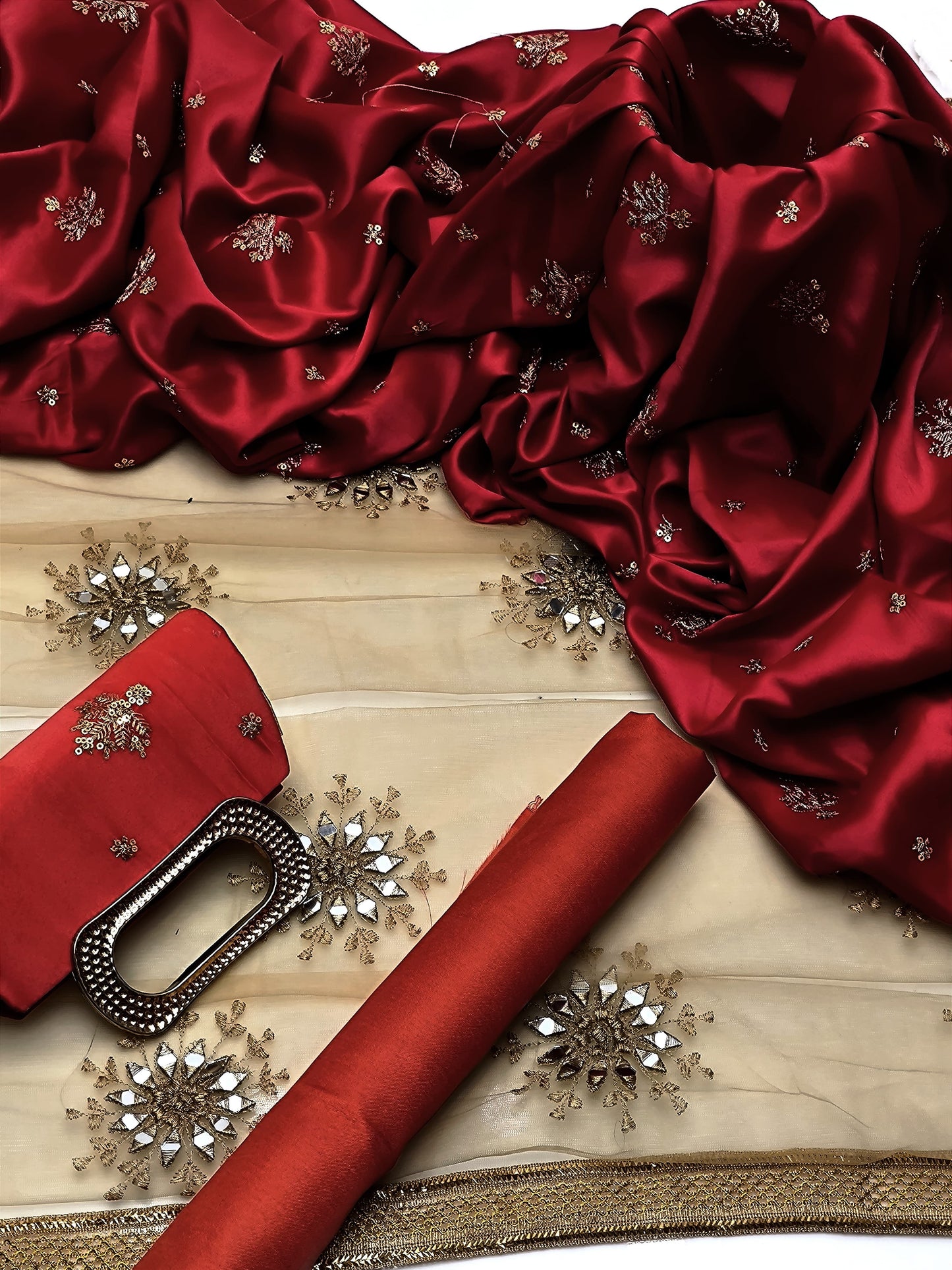 4 PIECE - SHAMOZ SILK EMBROIDERED SHIRT WITH MATCHING CLUTCH.