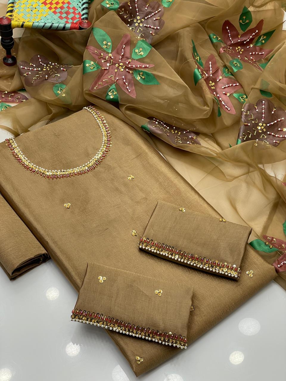 HandMade Beats Work On Katan silk 3pc Dress 👗