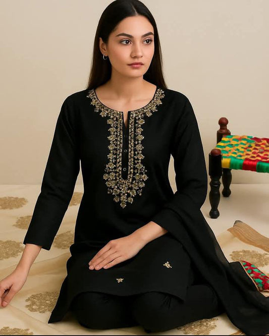 fancy 4 piece kattan silk beautiful Ari work (Ajwa15177)